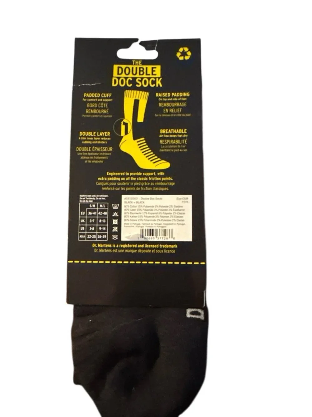 Dr. Martens The Double Doc Sock Crew Socks Black 1 Pair Size S/M new